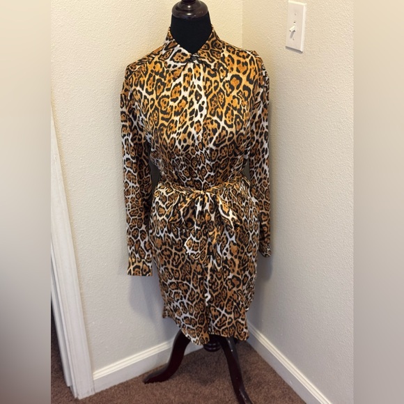 Boston Proper Dresses & Skirts - Boston Proper Animal Cheetah Print Satin Shirt Dress Belted Tie Front XS S